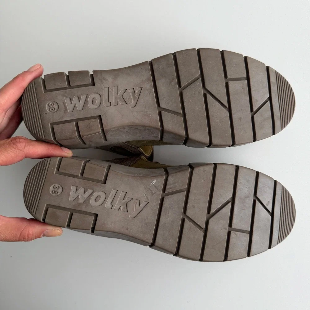 Wolky Charlotte EUC Comfort Wedge Olive Nubuck Mary Jane  Shoe EU 38 US 7 7.5